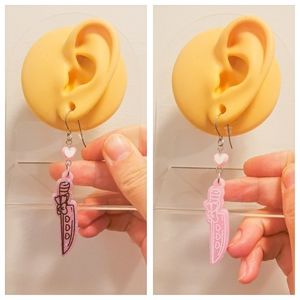 SOLD - FREE GIFT WITH PURCHASE OVER $20 New Resin Pink Sparkly Knife Earrings